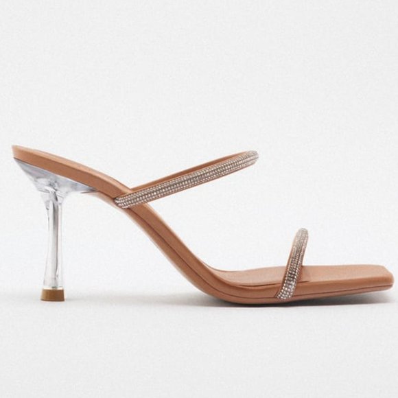 New with Minor Flaw – ZARA Rhinestone Strap High Heel Sandals | Fits US 7 / 7.5 - Picture 6 of 13